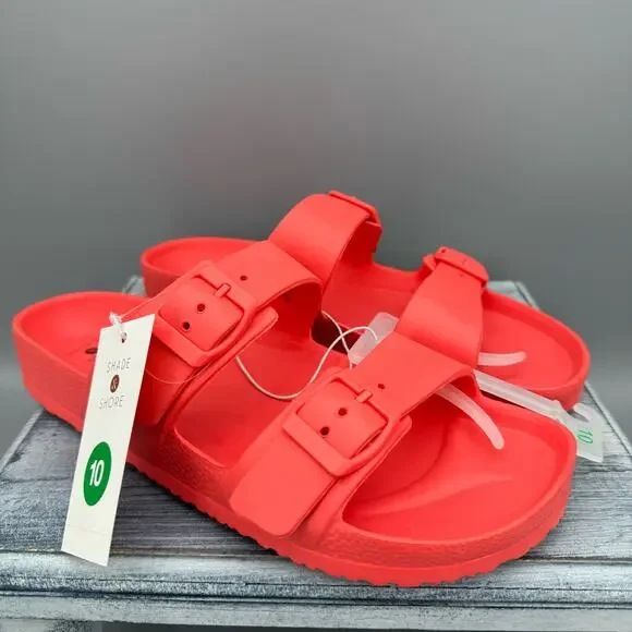 NEW Shade & Shore Women’s Neida EVA Two band Sandals Coral Red Size 10 - Picture 1 of 10